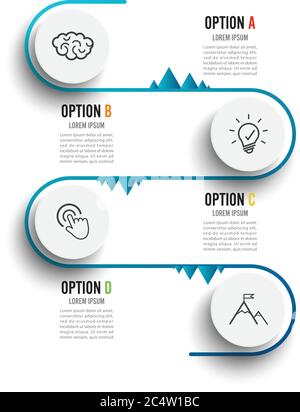 Modèle d'infographie vectoriel avec étiquette en papier tridimensionnel, cercles intégrés. Concept d'affaires avec 4 options. Pour le contenu, le diagramme, l'organigramme, les étapes, les pièces. Illustration de Vecteur