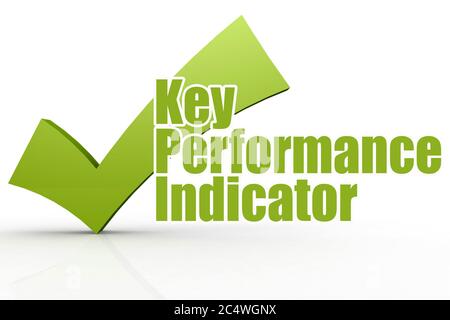 Indicateur de performance clé avec coche verte, rendu 3D Banque D'Images