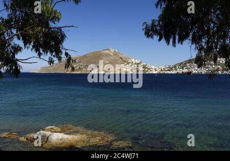 Aghia Marina et Panteli Casle de Alinta, Alinta bay, Leros, Dodécanèse, Grèce. Banque D'Images