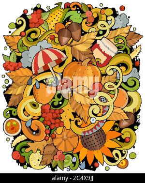 Dessin animé adorable gribouillages d'automne dessinés à la main Illustration de Vecteur
