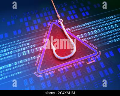 Cyber-attaque utilisant la technique de phishing. Illustration 3D. Banque D'Images