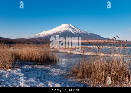 Mt. Fuji sur le lac Yamanaka en hiver Banque D'Images