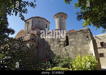 15e siècle, byzantine, l'église Holy Trinity, la vieille ville de Rhodes, Rhodes, Dodécanèse, Grèce. Banque D'Images