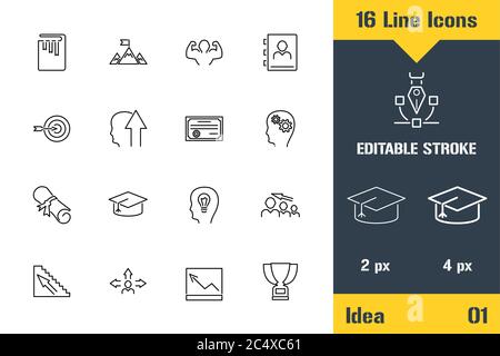 Idées de réussite, stratégie marketing. Icône de ligne mince - Contour de l'illustration vectorielle plate. Pictogramme de contour modifiable. Concept graphique de qualité supérieure pour Illustration de Vecteur