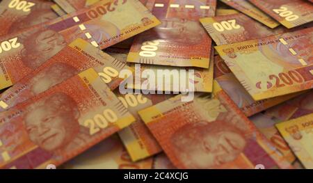 Vue rapprochée d'une pile dispersée de billets de Rand sud-africains - rendu 3D Banque D'Images
