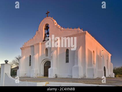 San Elizario Presidio au coucher du soleil, près d'El Paso, Texas, États-Unis Banque D'Images