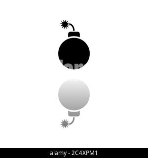 Bombe. Symbole noir sur fond blanc. Illustration simple. Icône vecteur plat. Ombre de réflexion miroir. Peut être utilisé dans logo, Web, mobile et UI UX pr Illustration de Vecteur