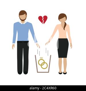 Femme et homme jette des anneaux de mariage dans la corbeille illustration vecteur EPS10 Illustration de Vecteur