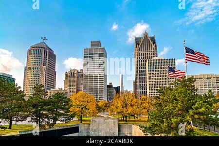 Centre-ville de Detroit depuis Hart Plaza. ÉTATS-UNIS Banque D'Images