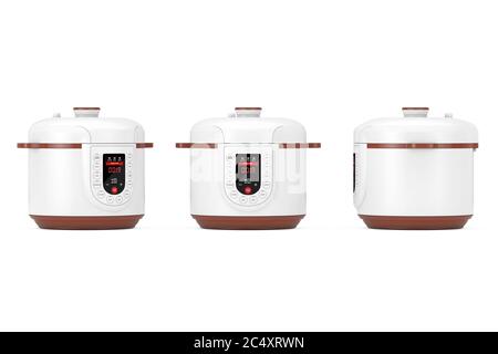 Cuiseur multifonction électrique moderne sur fond blanc. Rendu 3d Banque D'Images