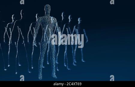 Corps humains en un et des zéros. Le concept de la symbiose de l'homme et de la technologie. rendu 3d Banque D'Images