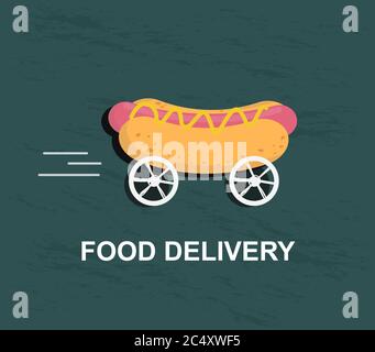 Hot dog sur roues, concept de service de livraison de nourriture de rue Illustration de Vecteur