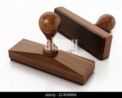 Timbres en bois isolés sur fond blanc. Illustration 3D. Banque D'Images