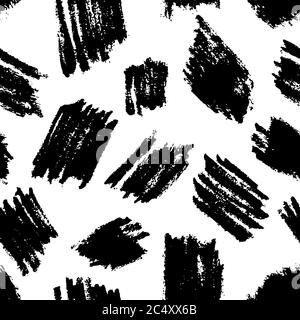Aquarelle abstraite traits de pinceau, taches, taches, noir vectoriel blanc sans couture motif. Sécher l'arrière-plan de texture d'encre de pinceau. Tissus dessinés à la main, Illustration de Vecteur