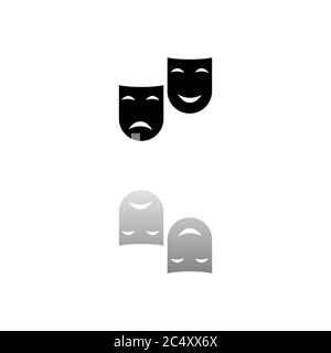 Masques de comédie et de tragédie théâtrale. Symbole noir sur fond blanc. Illustration simple. Icône vecteur plat. Ombre de réflexion miroir. Peut être utilisé dans Illustration de Vecteur