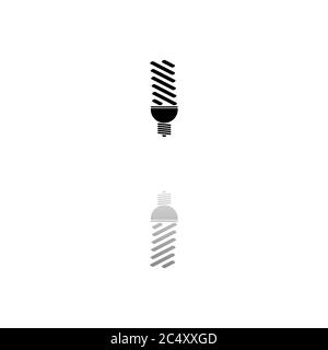 Lampe ECO. Symbole noir sur fond blanc. Illustration simple. Icône vecteur plat. Ombre de réflexion miroir. Peut être utilisé dans logo, Web, mobile A. Illustration de Vecteur