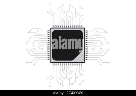 Processeur Microchip avec circuit sur fond blanc. Rendu 3d Banque D'Images