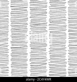 Motif abstrait sans coutures avec lignes noires blanches. Traits de hachures du stylo à encre, fond de texture vectorisé à la main. Imprimé textile mode, motif en tissu tendance, Illustration de Vecteur