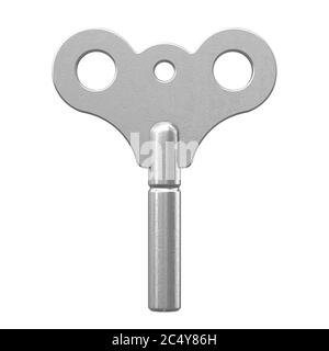 Clé de l'ancien Metal Winindup pour horloge et jouets sur fond blanc. Rendu 3d Banque D'Images