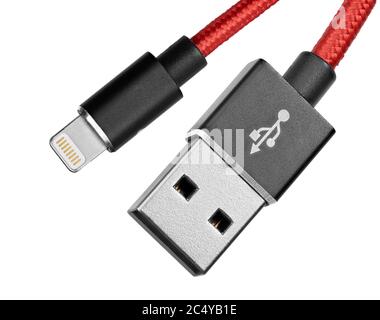 Câble de chargement USB a vers Lightning, isolé sur blanc Banque D'Images