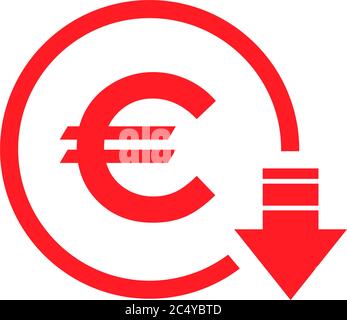 Réduction des coûts - icône de réduction de l'euro. Image de symbole vectoriel isolée sur fond . Illustration de Vecteur
