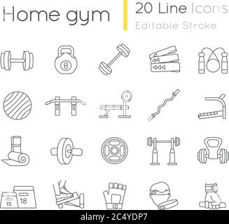 Maison équipement de gym icônes linéaires ensemble Illustration de Vecteur