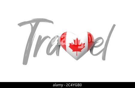 Voyage Canada amour coeur drapeau. Rendu 3D Banque D'Images