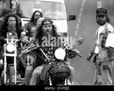 Archives 90ies: Free Wheels 1995, rencontre annuelle Harley Davidson à Cunlhat, Puy-de-Dôme, France Banque D'Images