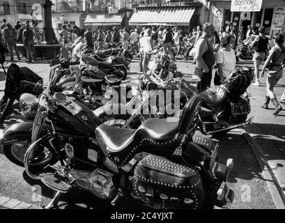 Archives 90ies: Free Wheels 1995, rencontre annuelle Harley Davidson à Cunlhat, Puy-de-Dôme, France Banque D'Images