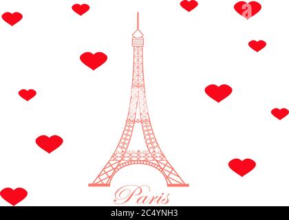 La Tour Eiffel est décorée de coeurs. Paris, France. Vecteur. Illustration de Vecteur