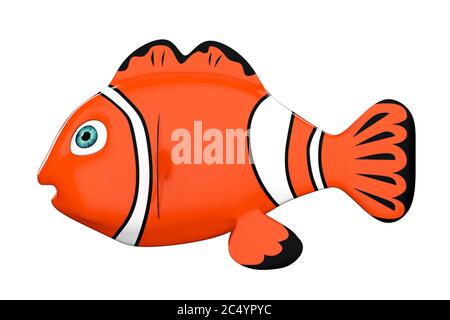 Dessin animé poisson-clowfish de la mer Rouge sur fond blanc. Rendu 3d. Banque D'Images