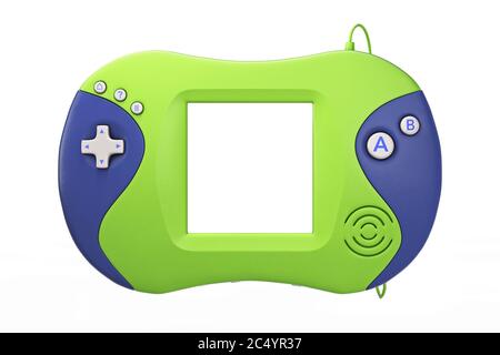 Ancienne console de jeux vidéo portable sur fond blanc. Rendu 3d Banque D'Images