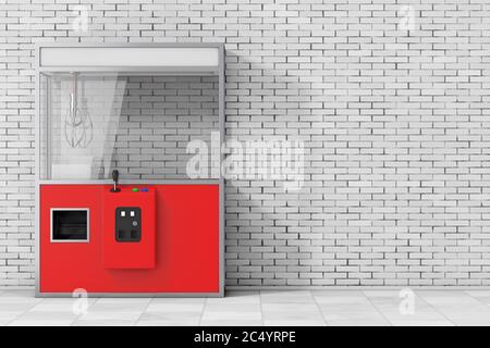Vide Carnaval Rouge Toy Claw Crane Arcade machine devant le mur de briques. Rendu 3d. Banque D'Images