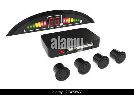 Kit de système de voiture Parktronic sur fond blanc. Rendu 3d. Banque D'Images