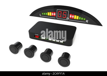 Kit de système de voiture Parktronic sur fond blanc. Rendu 3d. Banque D'Images