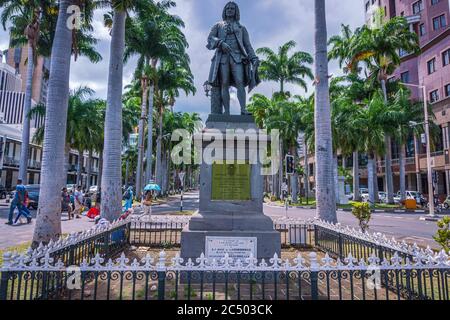 Port Louis, Maurice, décembre 2015 - Statue du Mahé de Labordonnais, premier gouverneur français de l'île Banque D'Images