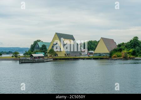 Vue sur le musée Fram à Oslofjord près d'Oslo, Norvège. Banque D'Images