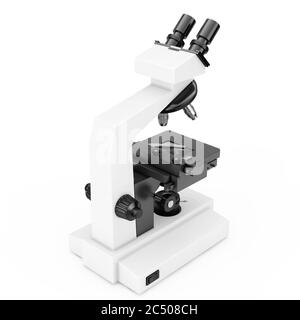 Microscope de laboratoire moderne sur fond blanc. Rendu 3d. Banque D'Images