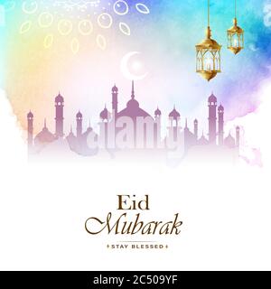 EID mubarak, rester béni message d'accueil coloré, souhait, illustration de vecteur de message Illustration de Vecteur