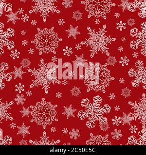 Gros flocons de neige vectoriels monochromes rouges et petits flocons de neige dispersés fond transparent. Convient pour le textile, l'emballage cadeau et le papier peint. Illustration de Vecteur