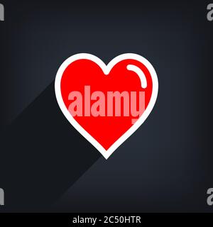 Forme de coeur rouge avec trait blanc. Icône médicale, signe d'amour et symbole de la fête de la Saint-Valentin. Forme plate avec ombre longue sur gris Illustration de Vecteur