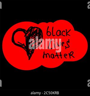 Texte Black Lives Matter. Coeurs dessinés à la main. Bannière anti-racisme et égalité et tolérance raciales. Toutes les vies comptent. Modèle de médias sociaux. Banque D'Images