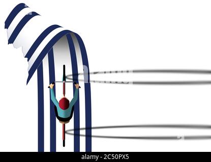 Un cycliste vu depuis le haut entre dans une boucle dans une piste cyclable comme négligé et fermé. Banque D'Images