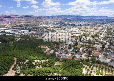 Vue aérienne sur la vallée de Simi et le ranch de Quail Banque D'Images
