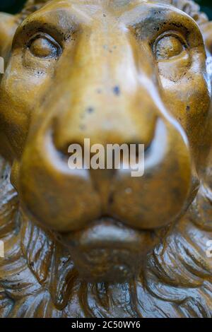 25 juin 2020, Saxe-Anhalt, Ballenstedt : une sculpture sur lion en fonte vieille de 200 ans, de Gottfried Schadow, peut être vue sur le bord d'un sentier de randonnée qui mène à travers le jardin du château de Ballenstedt. Le jardin du palais est l'un des plus importants jardins de Saxe-Anhalt et couvre 29 hectares. Le jardin date du prince Friedrich Albrecht d'Anhalt-Bernburg, qui fit de Ballenstedt sa résidence en 1765. Le château et le parc du château de Ballenstedt font partie du réseau « Garden Dreams - Historical Parks in Saxe-Anhalt », qui souhaitait célébrer son 20e anniversaire cette année. Il est compris Banque D'Images