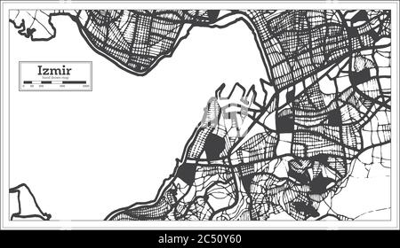 Izmir carte de la ville de Turquie en noir et blanc couleur rétro. Carte de contour. Illustration vectorielle. Illustration de Vecteur