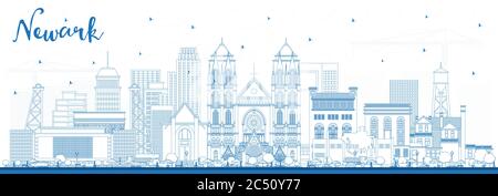 Outline Newark New Jersey City Skyline avec Blue Buildings. Illustration vectorielle. Newark Cityscape avec des sites touristiques. Illustration de Vecteur