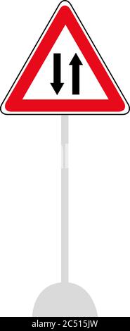 Les signaux réglementaires du vecteur laissent place à des véhicules venant en sens inverse isolés sur fond blanc. Panneau de signalisation routière. Panneaux de signalisation. Illustration de Vecteur