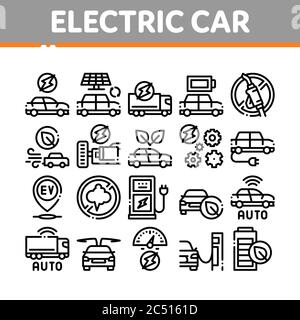 Vecteur de la collection d'icônes de transport de voiture électrique Illustration de Vecteur