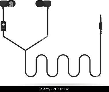 ligne d'écouteurs noire isolée sur blanc Illustration de Vecteur